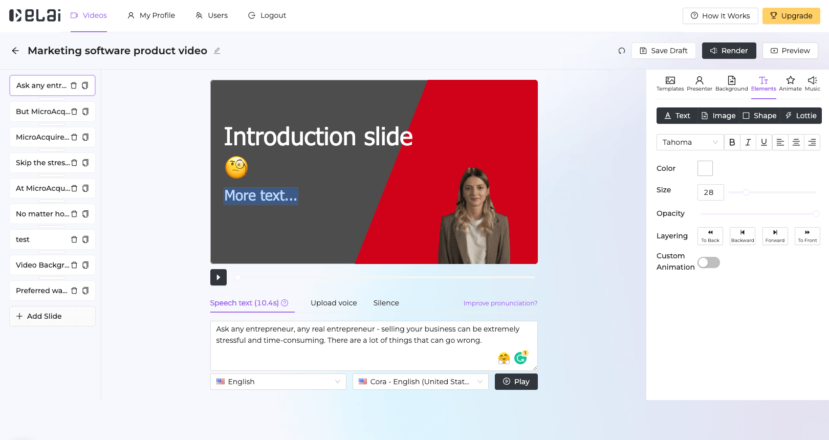 Elai 2 elai edit screen